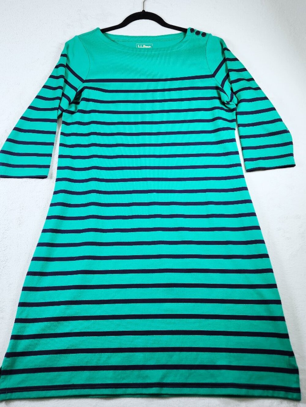 L.L. Bean Heritage Mariner Dress Womens Size Med Glacier Teal Blue Stripe Cotton